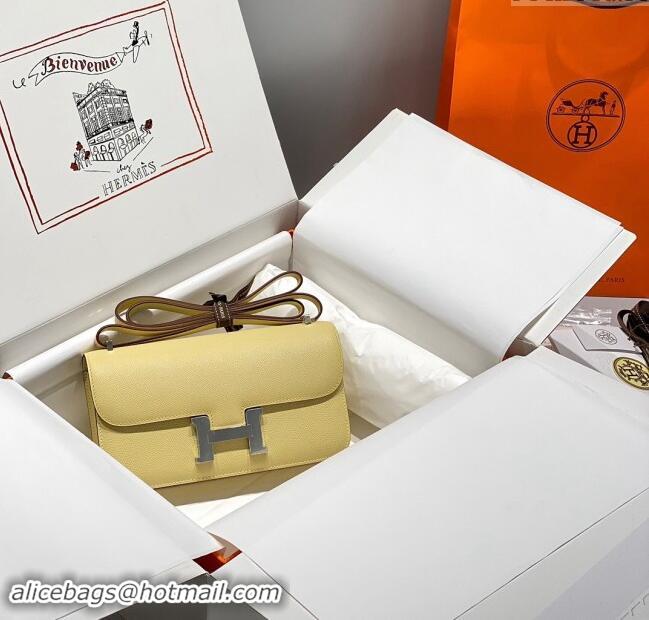 Shop Discount Hermes Constance Elan East-West Bag 26cm in Calfskin 4048 Yellow/Silver 2024 (Half Handmade)