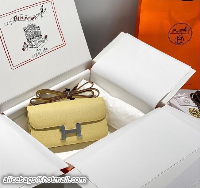 Shop Discount Hermes Constance Elan East-West Bag 26cm in Calfskin 4048 Yellow/Silver 2024 (Half Handmade)