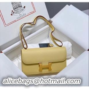 Classic Grade Hermes Constance Elan East-West Bag 26cm in Calfskin 4048 Chick Yellow/Gold 2024 (Half Handmade)