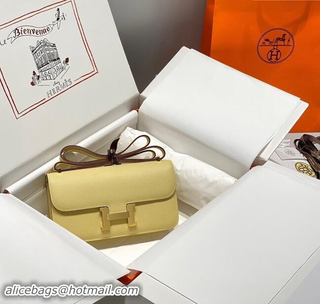 Classic Grade Hermes Constance Elan East-West Bag 26cm in Calfskin 4048 Chick Yellow/Gold 2024 (Half Handmade)