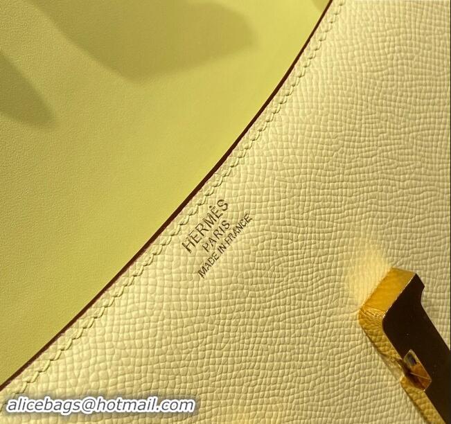 Classic Grade Hermes Constance Elan East-West Bag 26cm in Calfskin 4048 Chick Yellow/Gold 2024 (Half Handmade)