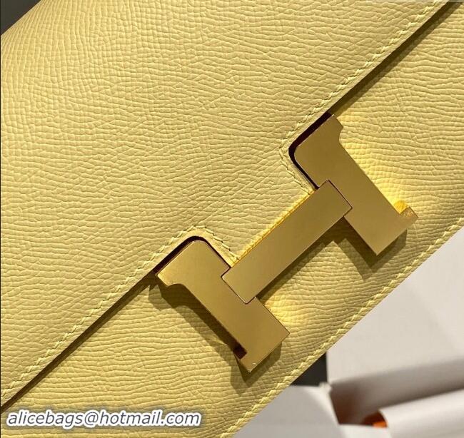 Classic Grade Hermes Constance Elan East-West Bag 26cm in Calfskin 4048 Chick Yellow/Gold 2024 (Half Handmade)