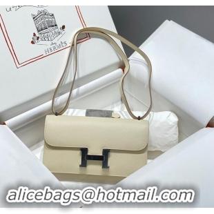 Top Discount Hermes Constance Elan East-West Bag 26cm in Calfskin 4048 Cream White/Silver 2024 (Half Handmade)