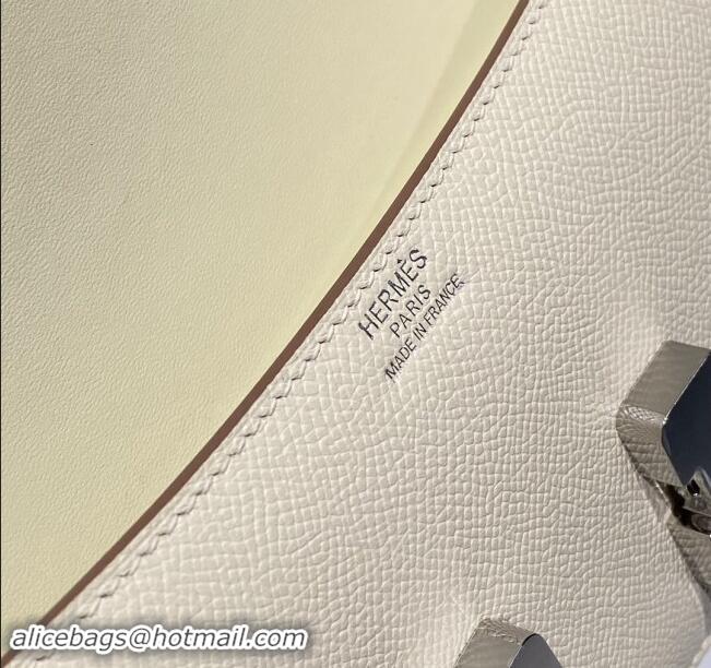 Top Discount Hermes Constance Elan East-West Bag 26cm in Calfskin 4048 Cream White/Silver 2024 (Half Handmade)