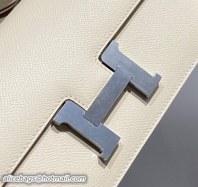 Top Discount Hermes Constance Elan East-West Bag 26cm in Calfskin 4048 Cream White/Silver 2024 (Half Handmade)