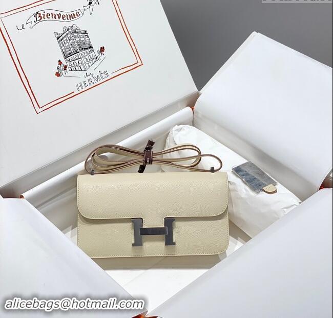 Top Discount Hermes Constance Elan East-West Bag 26cm in Calfskin 4048 Cream White/Silver 2024 (Half Handmade)