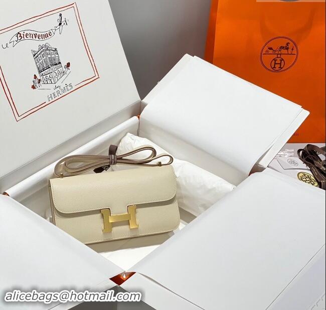 Most Popular Hermes Constance Elan East-West Bag 26cm in Calfskin 4048 CreamWhite/Gold 2024 (Half Handmade)