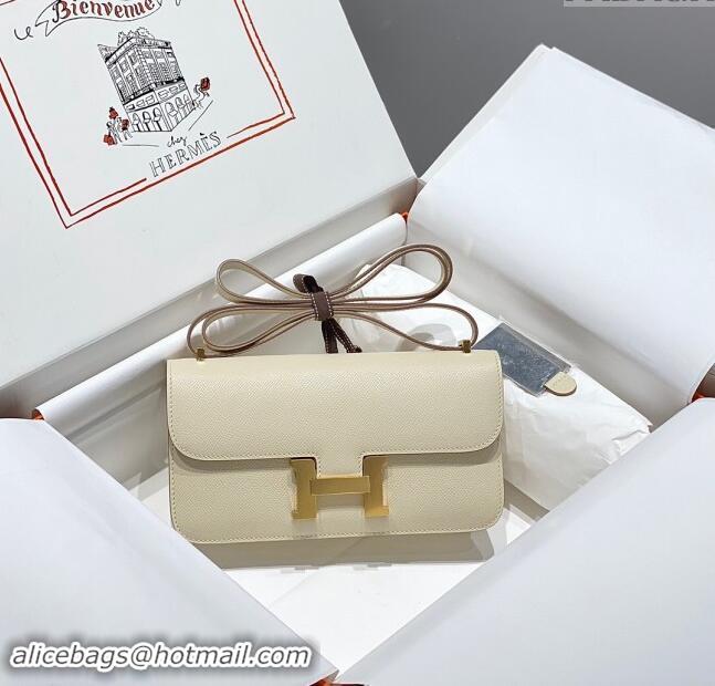 Most Popular Hermes Constance Elan East-West Bag 26cm in Calfskin 4048 CreamWhite/Gold 2024 (Half Handmade)