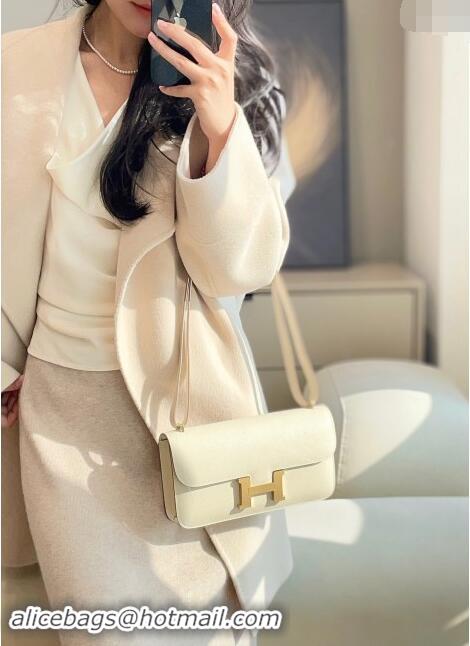 Most Popular Hermes Constance Elan East-West Bag 26cm in Calfskin 4048 CreamWhite/Gold 2024 (Half Handmade)