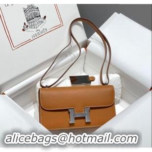 New Fashion Hermes Constance Elan East-West Bag 26cm in Calfskin 4048 Brown/Silver 2024 (Half Handmade)