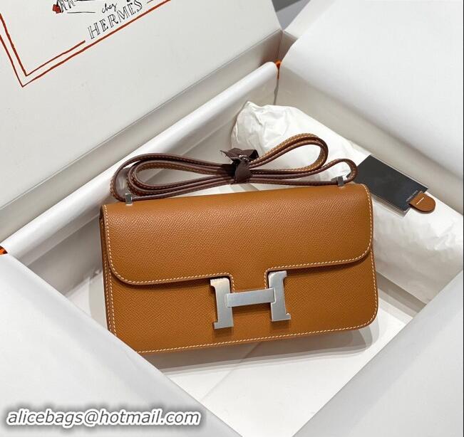 New Fashion Hermes Constance Elan East-West Bag 26cm in Calfskin 4048 Brown/Silver 2024 (Half Handmade)