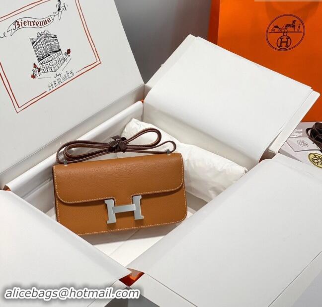 New Fashion Hermes Constance Elan East-West Bag 26cm in Calfskin 4048 Brown/Silver 2024 (Half Handmade)