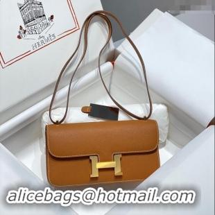 Discount Hermes Constance Elan East-West Bag 26cm in Calfskin 4048 Brown/Gold 2024 (Half Handmade)