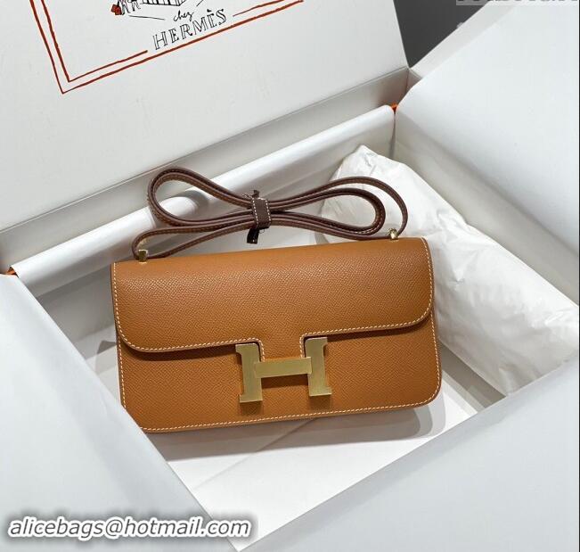 Discount Hermes Constance Elan East-West Bag 26cm in Calfskin 4048 Brown/Gold 2024 (Half Handmade)