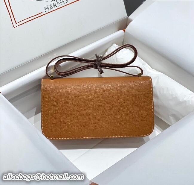 Discount Hermes Constance Elan East-West Bag 26cm in Calfskin 4048 Brown/Gold 2024 (Half Handmade)