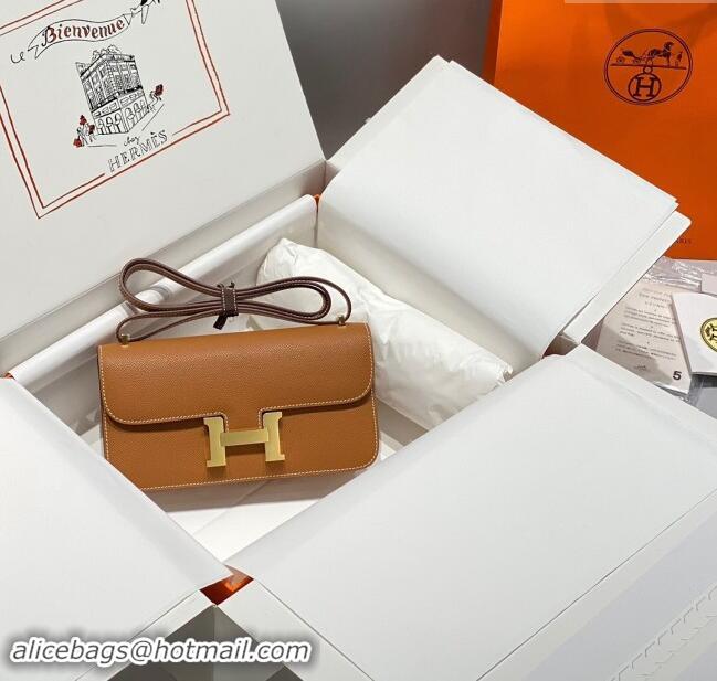 Discount Hermes Constance Elan East-West Bag 26cm in Calfskin 4048 Brown/Gold 2024 (Half Handmade)