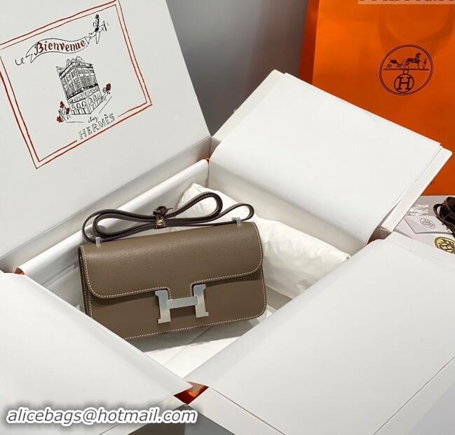 Market Sells Hermes Constance Elan East-West Bag 26cm in Calfskin 4048 Elephant Grey/Silver 2024 (Half Handmade)