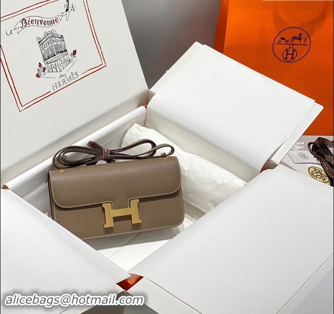 Well Crafted Hermes Constance Elan East-West Bag 26cm in Calfskin 4048 Elephant Grey/Gold 2024 (Half Handmade)