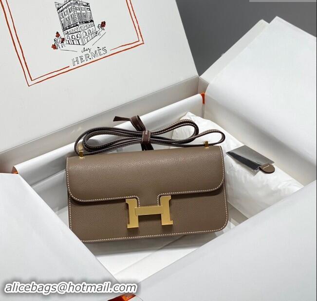 Well Crafted Hermes Constance Elan East-West Bag 26cm in Calfskin 4048 Elephant Grey/Gold 2024 (Half Handmade)