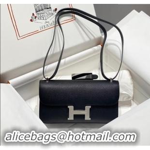 Good Quality Hermes Constance Elan East-West Bag 26cm in Calfskin 4048 Black/Silver 2024 (Half Handmade)