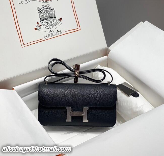 Good Quality Hermes Constance Elan East-West Bag 26cm in Calfskin 4048 Black/Silver 2024 (Half Handmade)