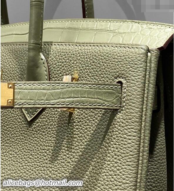 Trendy Design Hermes Birkin Touch Bag 30cm in Calfskin and Matte Nile Crocodile Leather H30 Sage Green 2024 (Full Handma