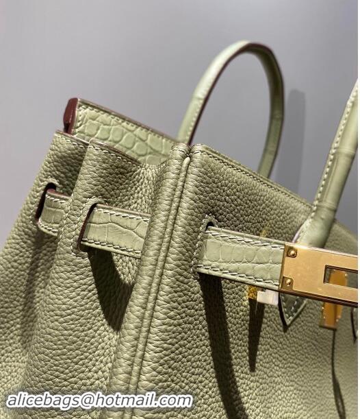 Trendy Design Hermes Birkin Touch Bag 30cm in Calfskin and Matte Nile Crocodile Leather H30 Sage Green 2024 (Full Handma