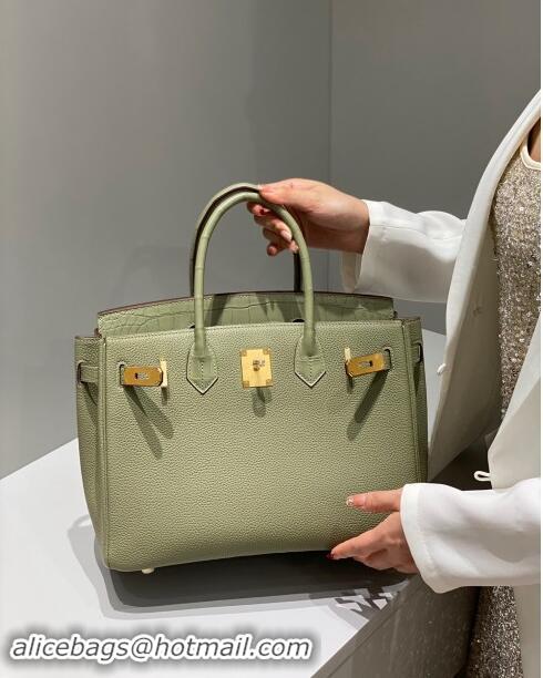 Trendy Design Hermes Birkin Touch Bag 30cm in Calfskin and Matte Nile Crocodile Leather H30 Sage Green 2024 (Full Handma