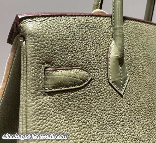 Trendy Design Hermes Birkin Touch Bag 30cm in Calfskin and Matte Nile Crocodile Leather H30 Sage Green 2024 (Full Handma