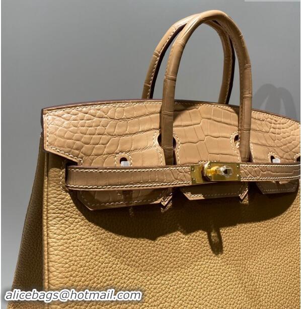 Buy Cheap Hermes Birkin Touch Bag 30cm in Calfskin and Matte Nile Crocodile Leather H30 Milky Tea Beige 2024 (Full Handm