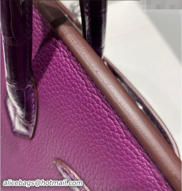 Top Grade Hermes Birkin Touch Bag 30cm in Calfskin and Shiny Nile Crocodile Leather H30 Sea Anemone Purple 2024 (Full Ha