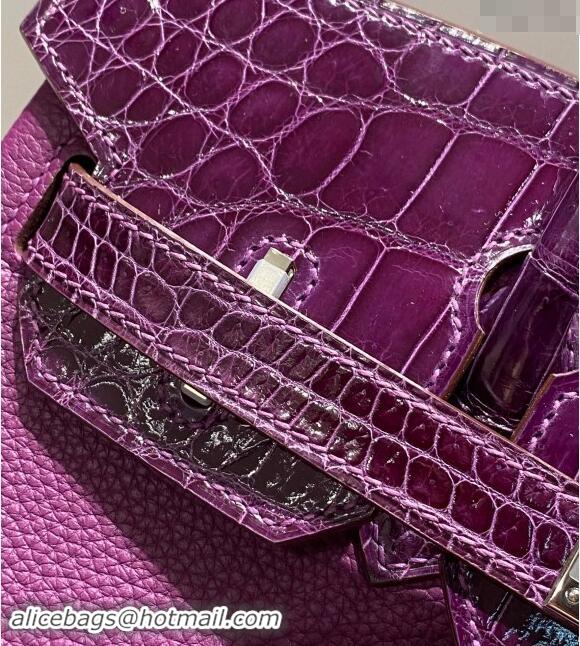 Top Grade Hermes Birkin Touch Bag 30cm in Calfskin and Shiny Nile Crocodile Leather H30 Sea Anemone Purple 2024 (Full Ha