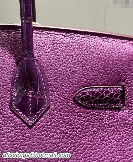 Top Grade Hermes Birkin Touch Bag 30cm in Calfskin and Shiny Nile Crocodile Leather H30 Sea Anemone Purple 2024 (Full Ha