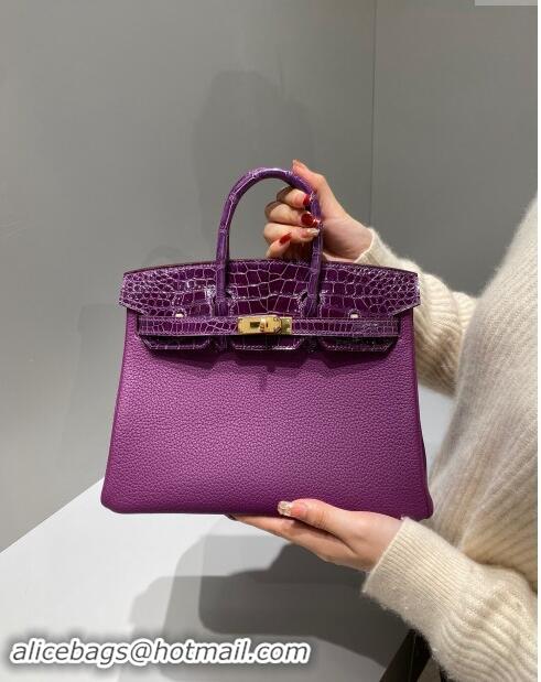 Trendy Design Hermes Birkin Touch Bag 25cm in Calfskin and Shiny Nile Crocodile Leather H25 Sea Anemone Purple 2024 (Ful