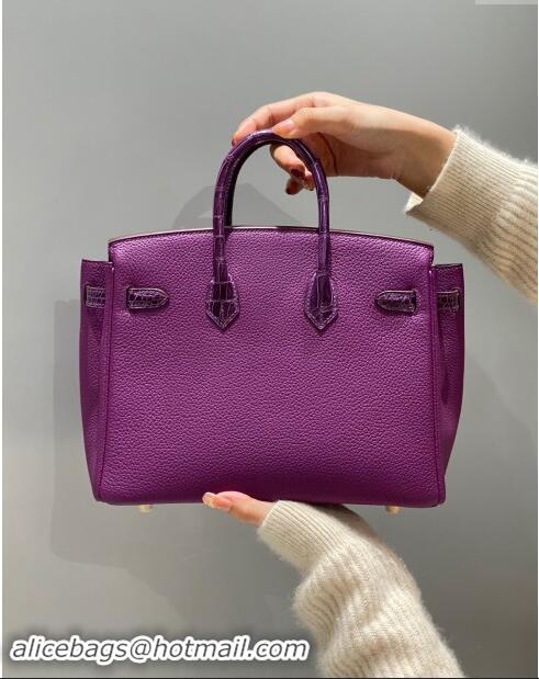 Trendy Design Hermes Birkin Touch Bag 25cm in Calfskin and Shiny Nile Crocodile Leather H25 Sea Anemone Purple 2024 (Ful