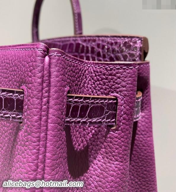 Trendy Design Hermes Birkin Touch Bag 25cm in Calfskin and Shiny Nile Crocodile Leather H25 Sea Anemone Purple 2024 (Ful