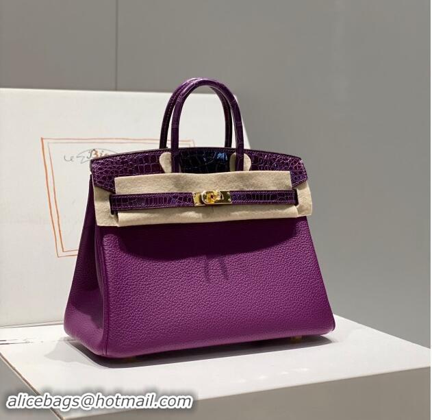 Trendy Design Hermes Birkin Touch Bag 25cm in Calfskin and Shiny Nile Crocodile Leather H25 Sea Anemone Purple 2024 (Ful