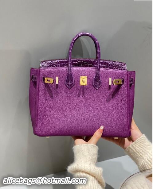 Trendy Design Hermes Birkin Touch Bag 25cm in Calfskin and Shiny Nile Crocodile Leather H25 Sea Anemone Purple 2024 (Ful