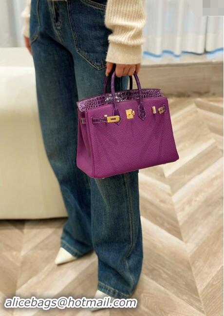 Trendy Design Hermes Birkin Touch Bag 25cm in Calfskin and Shiny Nile Crocodile Leather H25 Sea Anemone Purple 2024 (Ful