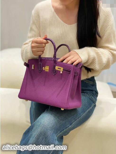 Trendy Design Hermes Birkin Touch Bag 25cm in Calfskin and Shiny Nile Crocodile Leather H25 Sea Anemone Purple 2024 (Ful