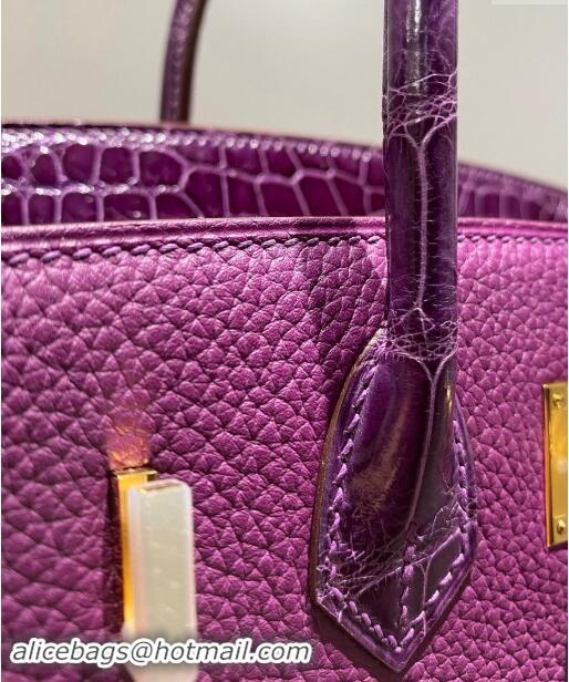 Trendy Design Hermes Birkin Touch Bag 25cm in Calfskin and Shiny Nile Crocodile Leather H25 Sea Anemone Purple 2024 (Ful