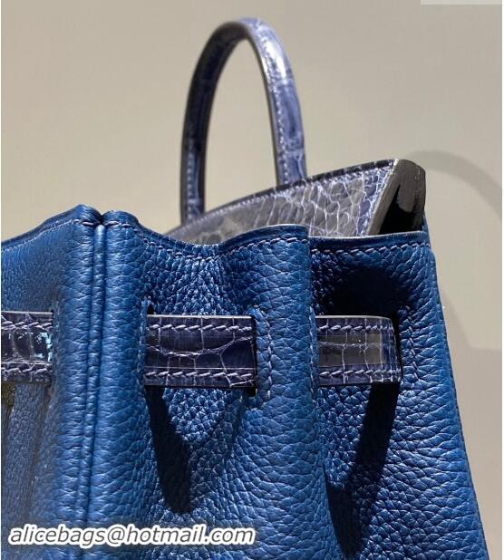 Pretty Style Hermes Birkin Touch Bag 25cm in Calfskin and Shiny Nile Crocodile Leather H25 Stone Blue 2024 (Full Handmad