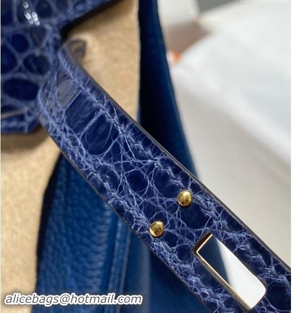 Pretty Style Hermes Birkin Touch Bag 25cm in Calfskin and Shiny Nile Crocodile Leather H25 Stone Blue 2024 (Full Handmad