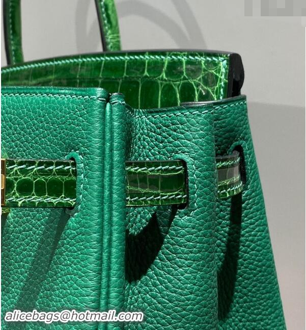 Top Design Hermes Birkin Touch Bag 25cm in Calfskin and Shiny Nile Crocodile Leather H25 Emerald Green 2024 (Full Handma