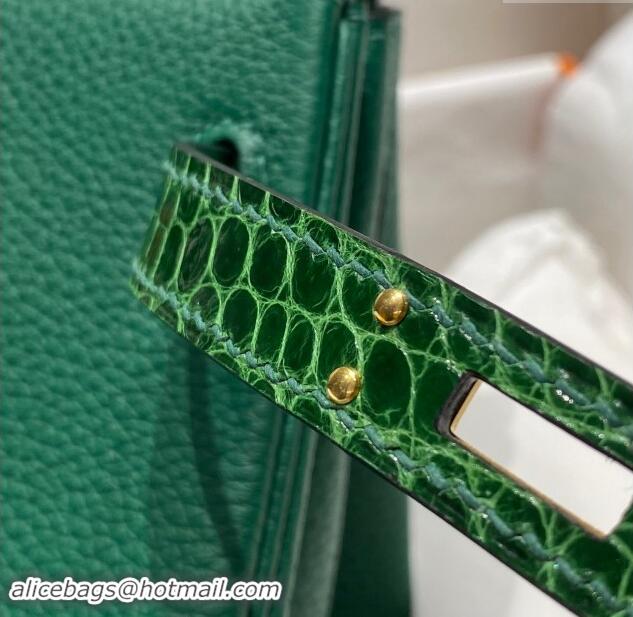 Top Design Hermes Birkin Touch Bag 25cm in Calfskin and Shiny Nile Crocodile Leather H25 Emerald Green 2024 (Full Handma