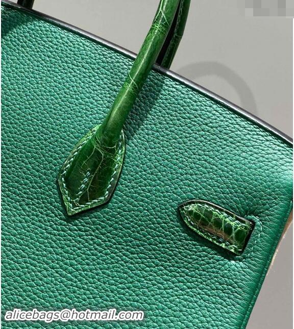 Top Design Hermes Birkin Touch Bag 25cm in Calfskin and Shiny Nile Crocodile Leather H25 Emerald Green 2024 (Full Handma