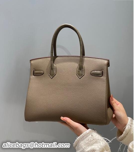 Luxury Cheap Hermes Birkin Touch Bag 30cm in Calfskin and Matte Nile Crocodile Leather H30 Elephant Grey 2024 (Full Hand