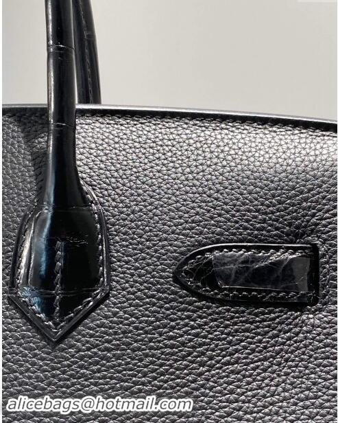 Super Quality Hermes Birkin Touch Bag 30cm in Calfskin and Shiny Nile Crocodile Leather H30 Black/Silver 2024 (Full Hand