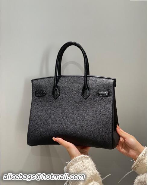 Super Quality Hermes Birkin Touch Bag 30cm in Calfskin and Shiny Nile Crocodile Leather H30 Black/Silver 2024 (Full Hand