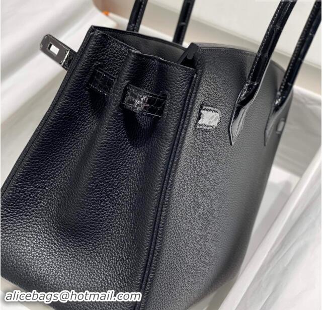 Super Quality Hermes Birkin Touch Bag 30cm in Calfskin and Shiny Nile Crocodile Leather H30 Black/Silver 2024 (Full Hand